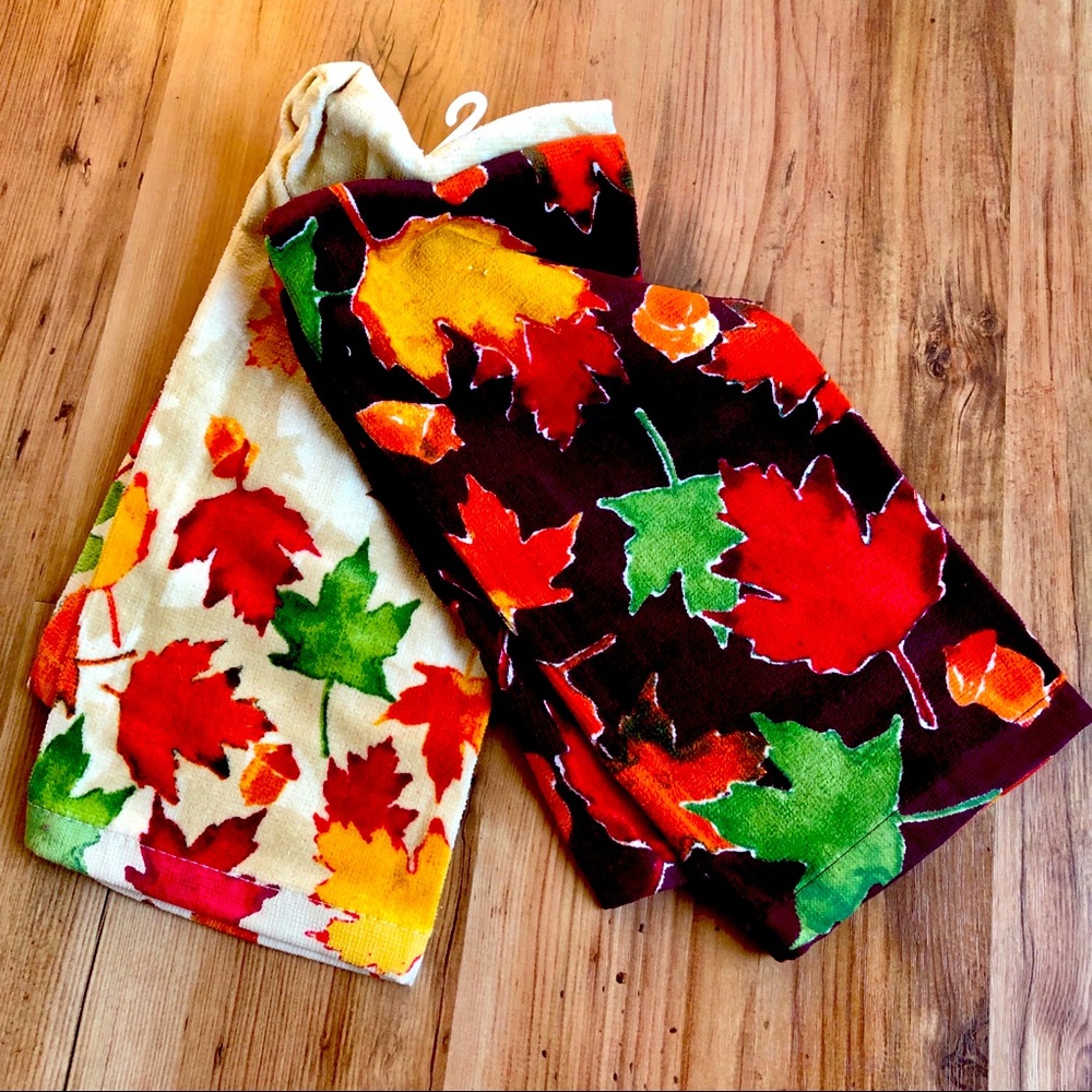 NEW HARVEST Kitchen Towels Leaves SET of 2 Towels